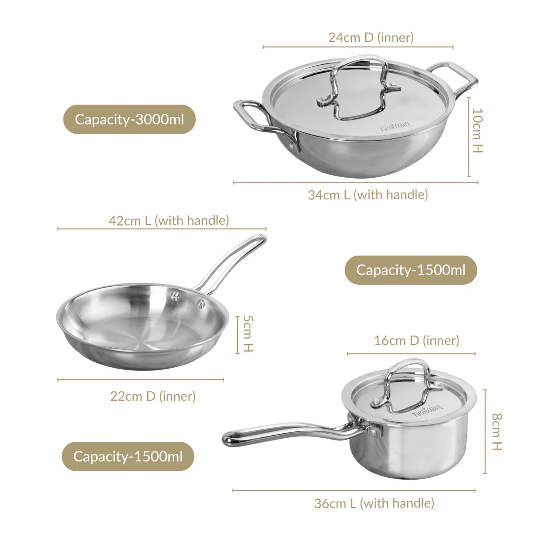 Triply Cookware Set With Kadai Frying Pan And Sauce Pan - Image 3