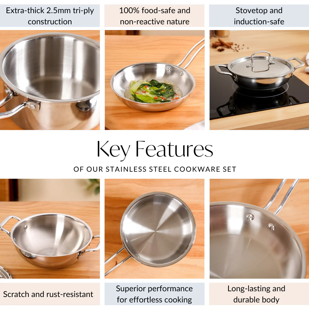 Triply Cookware Set With Kadai Frying Pan And Sauce Pan - Image 4