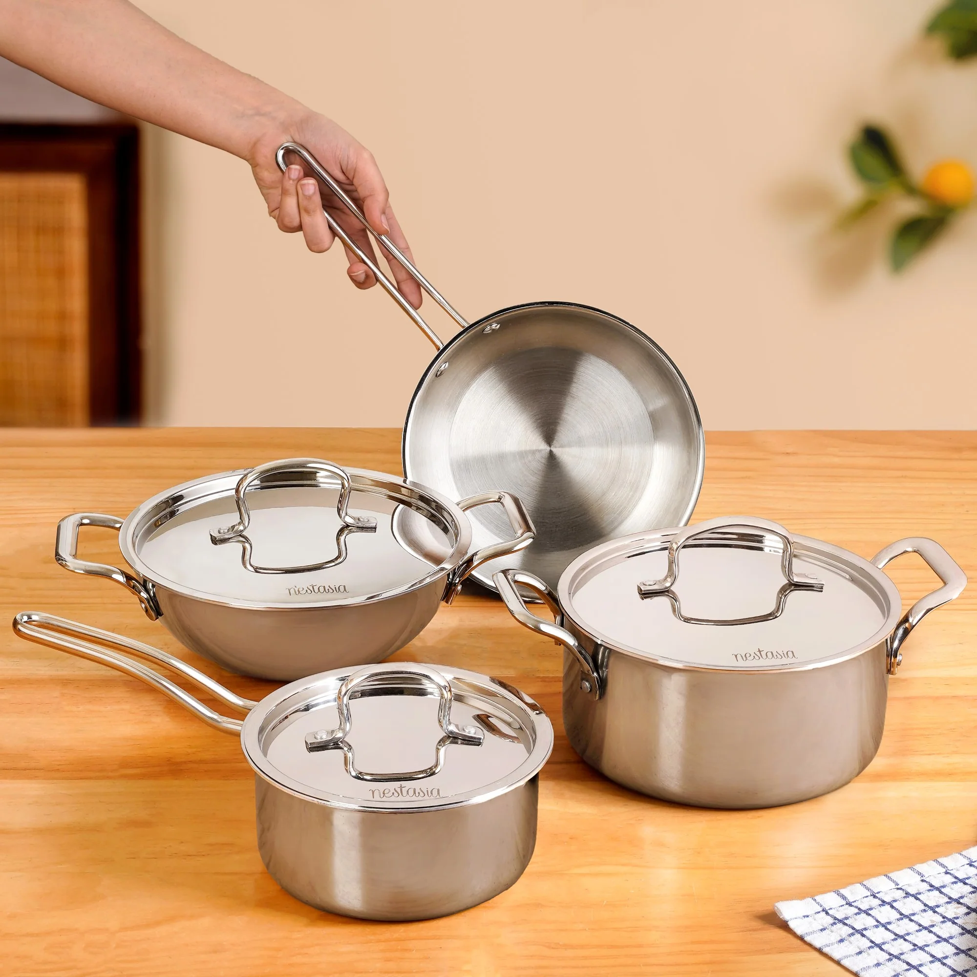 Triply Master Cook Set With Frying Pan Kadai Casserole And Saucepan - Image 2