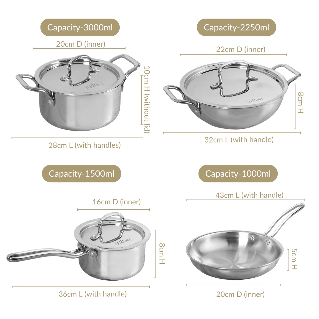 Triply Master Cook Set With Frying Pan Kadai Casserole And Saucepan - Image 3