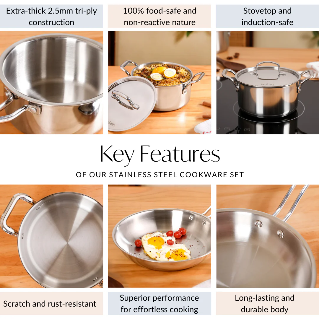 Triply Master Cook Set With Frying Pan Kadai Casserole And Saucepan - Image 4