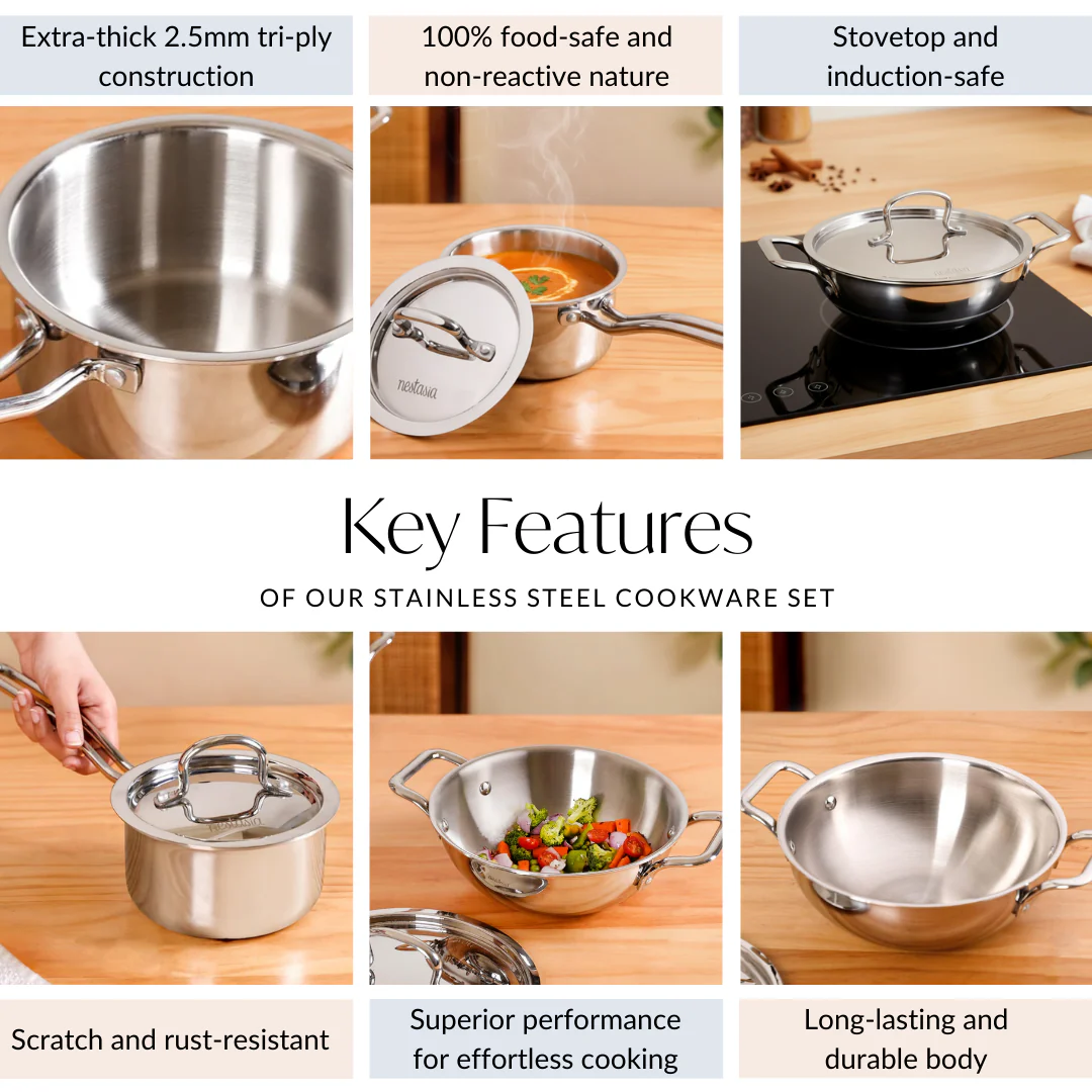 Triply Stainless Steel Set With Saucepan And Kadai - Image 5