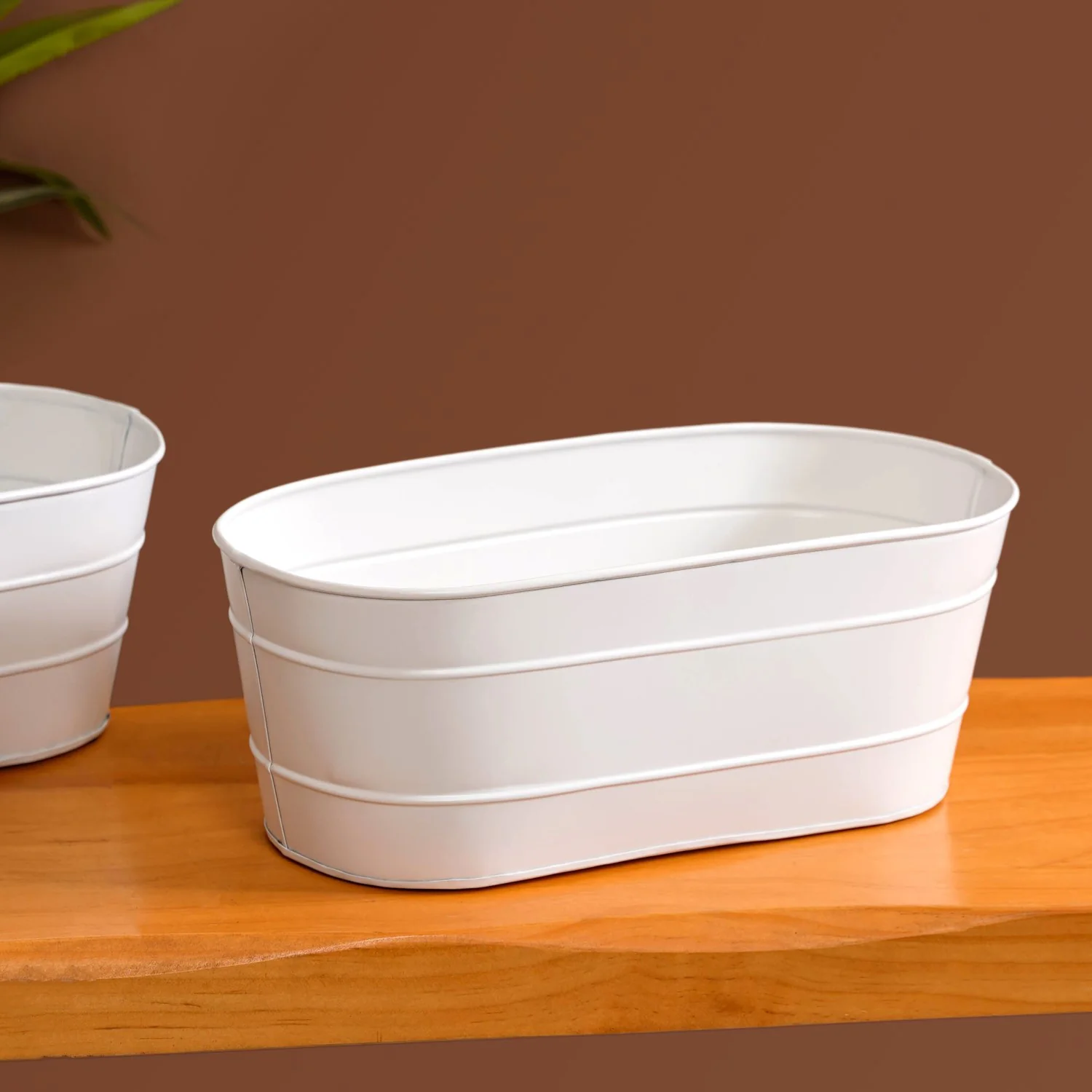 Trough Lined Minimalist Oval Plant Holder Set Of 2 Ivory - Image 8