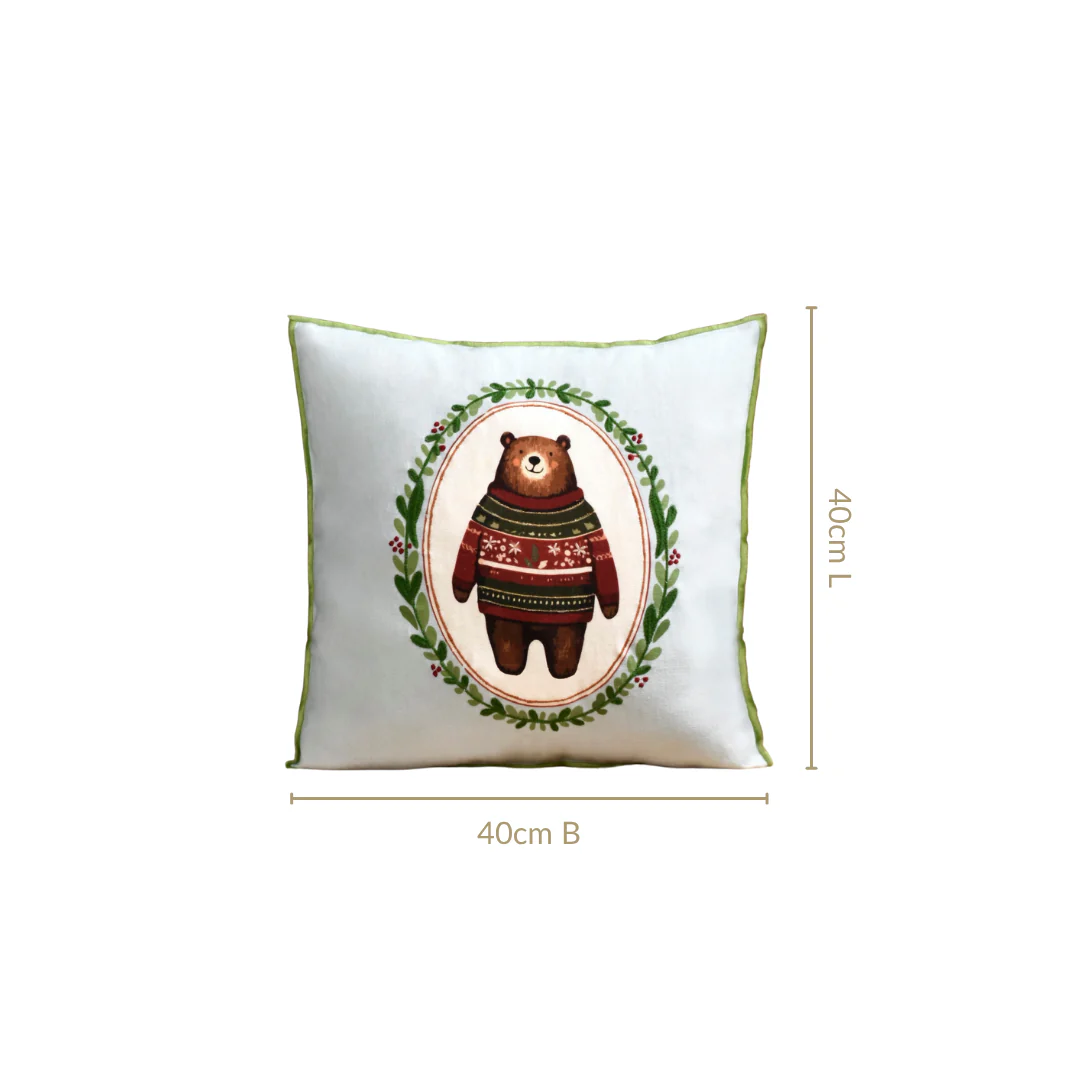 Tufted Embroidery Bear Cotton Cushion Cover 40x40cm - Image 3