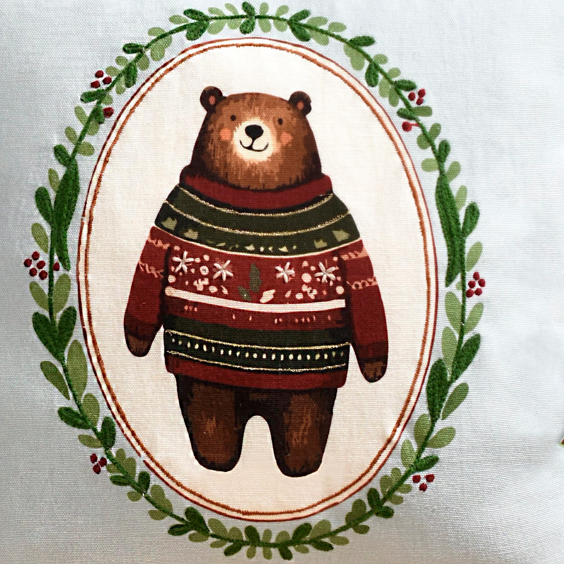 Tufted Embroidery Bear Cotton Cushion Cover 40x40cm - Image 5