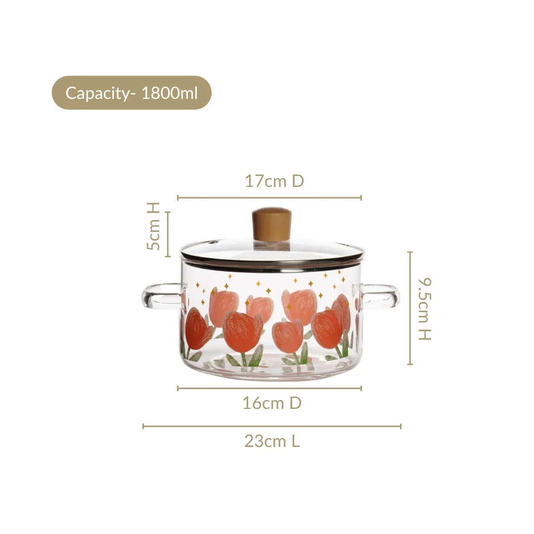 Tulip Borosilicate Glass Cooking Pot With Lid 1800ml - Image 4