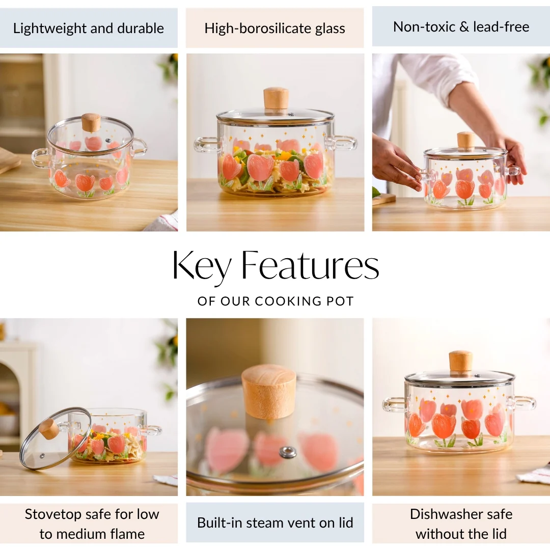 Tulip Borosilicate Glass Cooking Pot With Lid 1800ml - Image 5