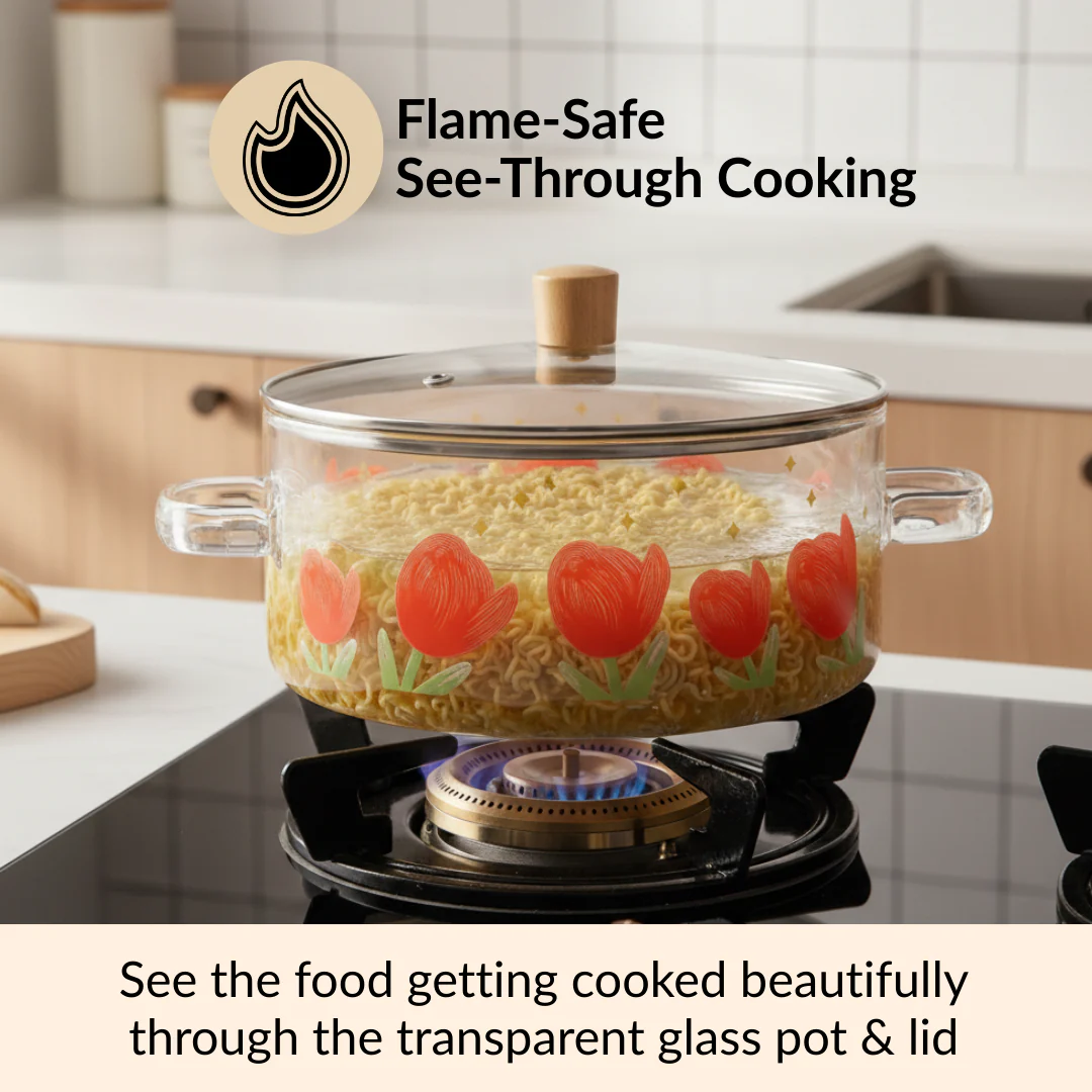 Tulip Flame Safe Glass Cooking Pot With Lid 2500ml - Image 2