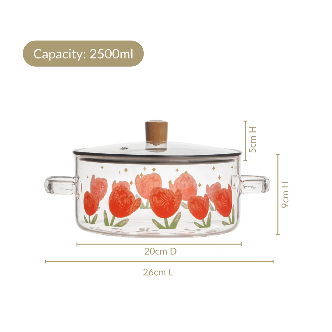Tulip Flame Safe Glass Cooking Pot With Lid 2500ml - Image 4