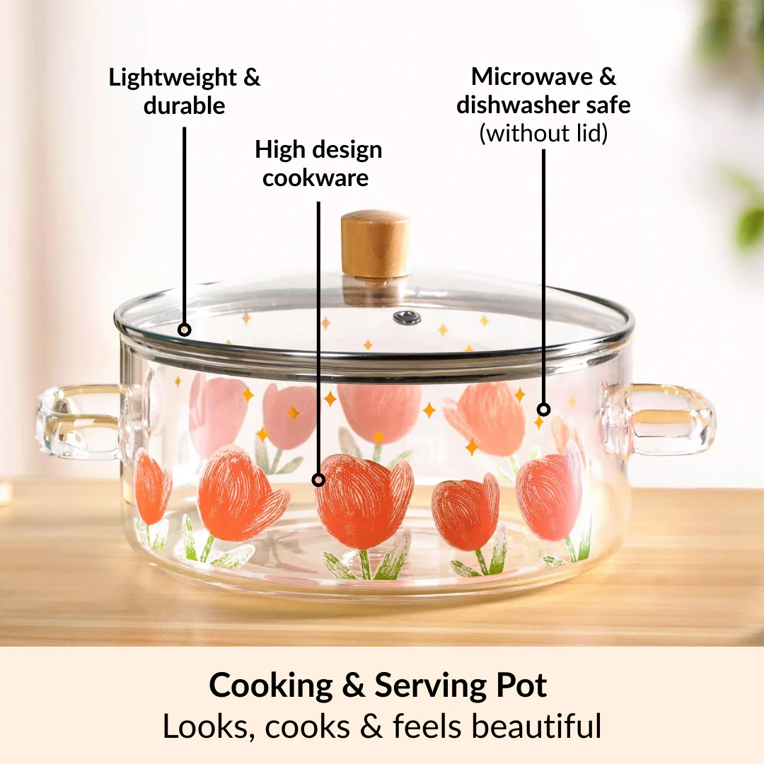 Tulip Flame Safe Glass Cooking Pot With Lid 2500ml - Image 5