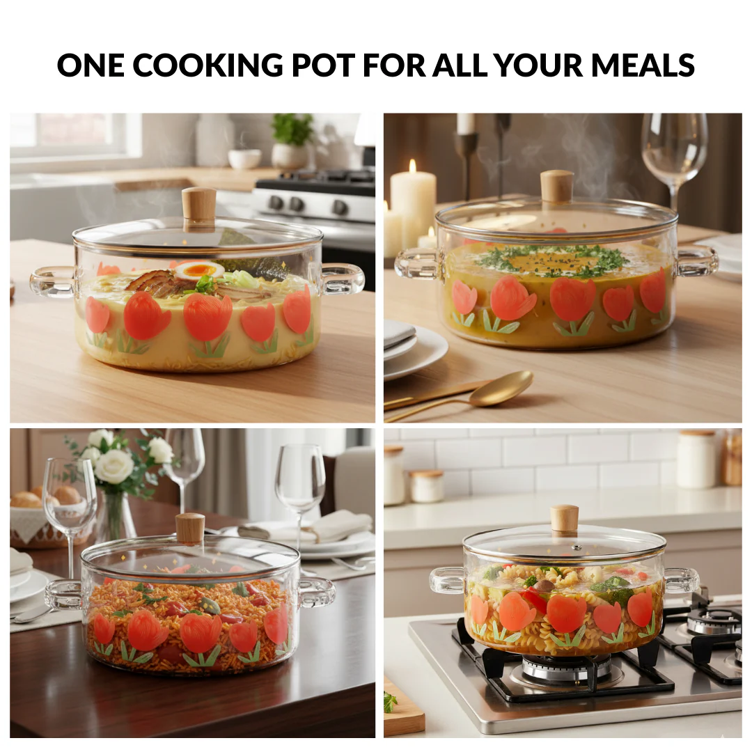 Tulip Flame Safe Glass Cooking Pot With Lid 2500ml - Image 6