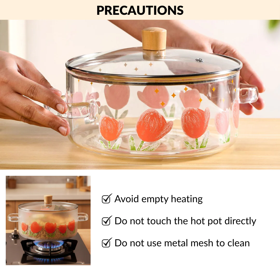 Tulip Flame Safe Glass Cooking Pot With Lid 2500ml - Image 7