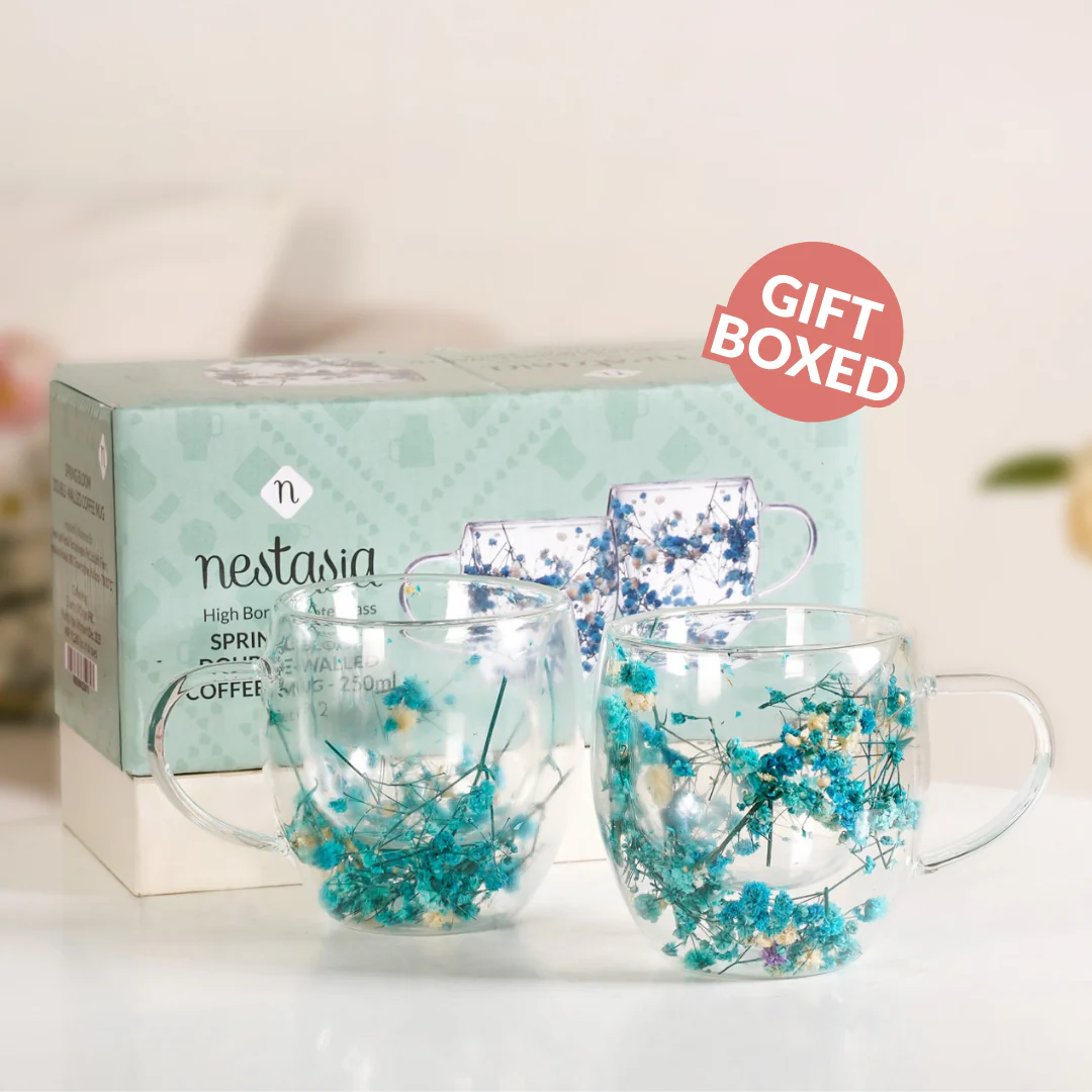 Turquoise Flowers Double Walled Mug Set Of 2 250ml - Image 2