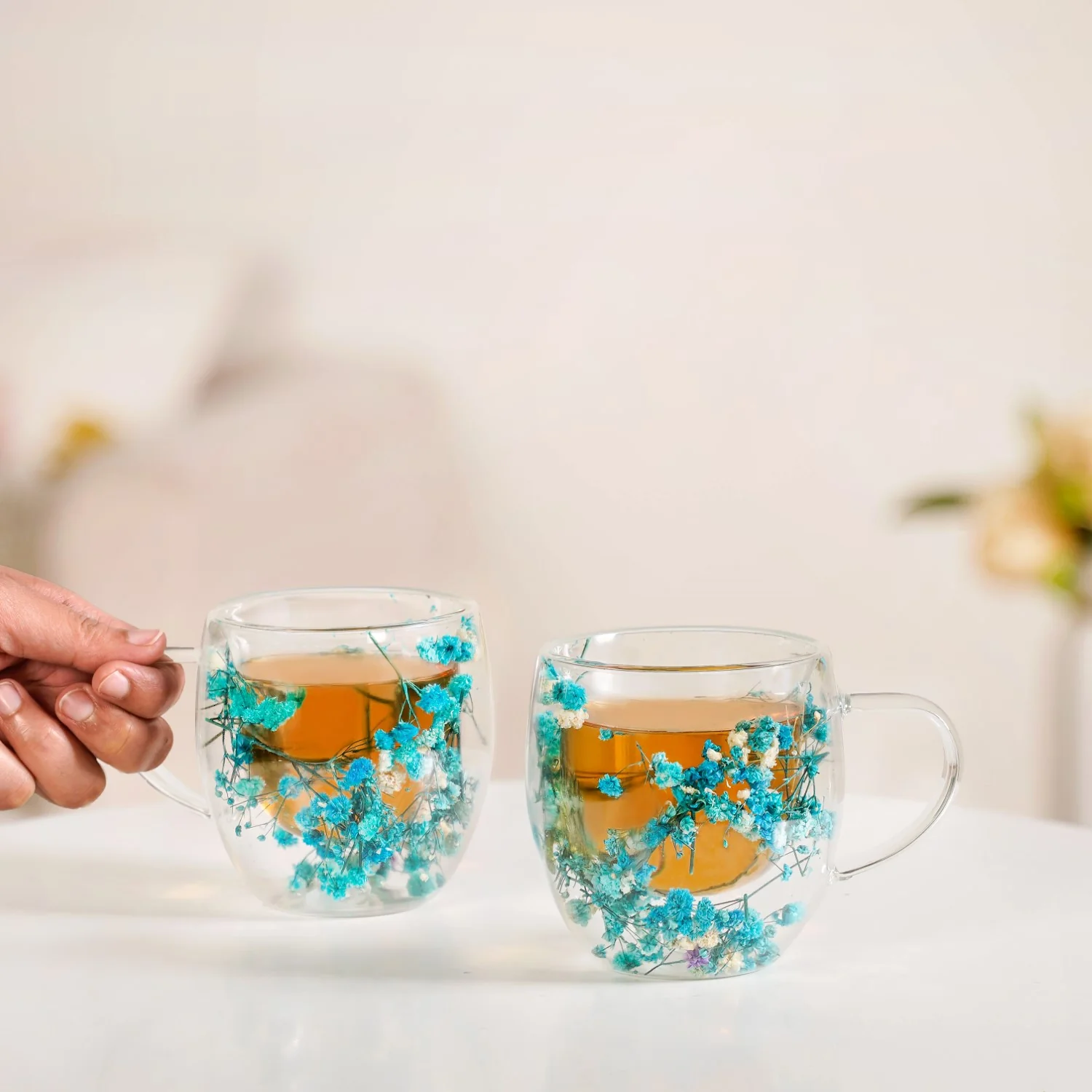 Turquoise Flowers Double Walled Mug Set Of 2 250ml - Image 3