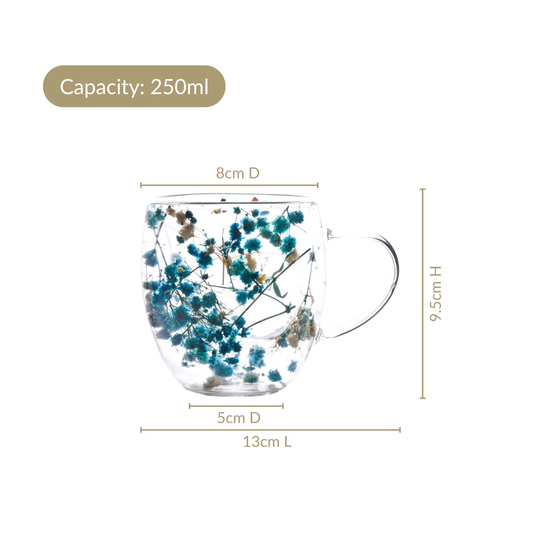 Turquoise Flowers Double Walled Mug Set Of 2 250ml - Image 4
