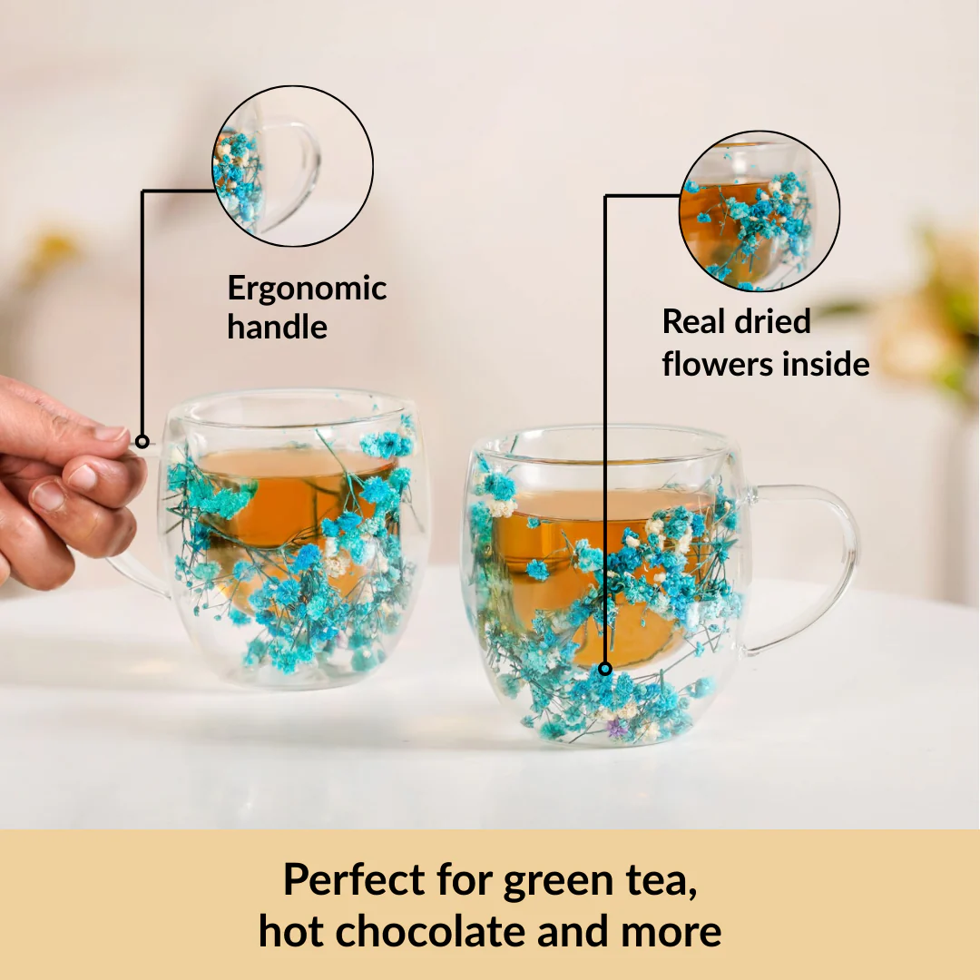 Turquoise Flowers Double Walled Mug Set Of 2 250ml - Image 5