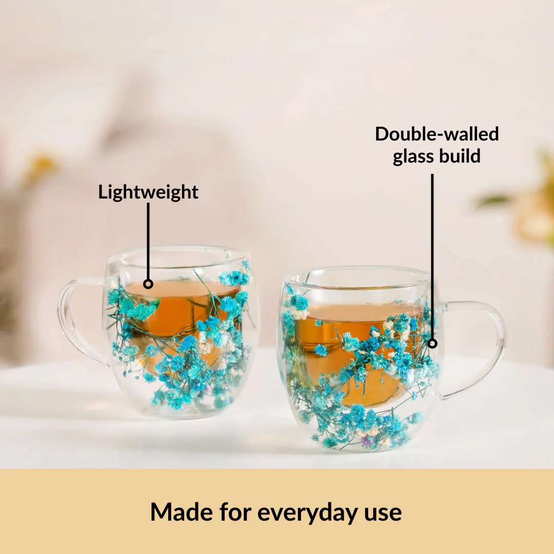 Turquoise Flowers Double Walled Mug Set Of 2 250ml - Image 6