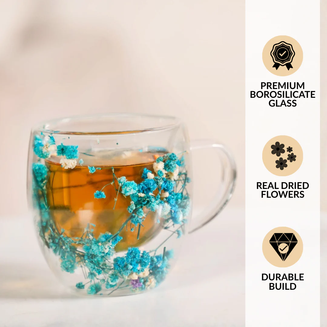 Turquoise Flowers Double Walled Mug Set Of 2 250ml - Image 7