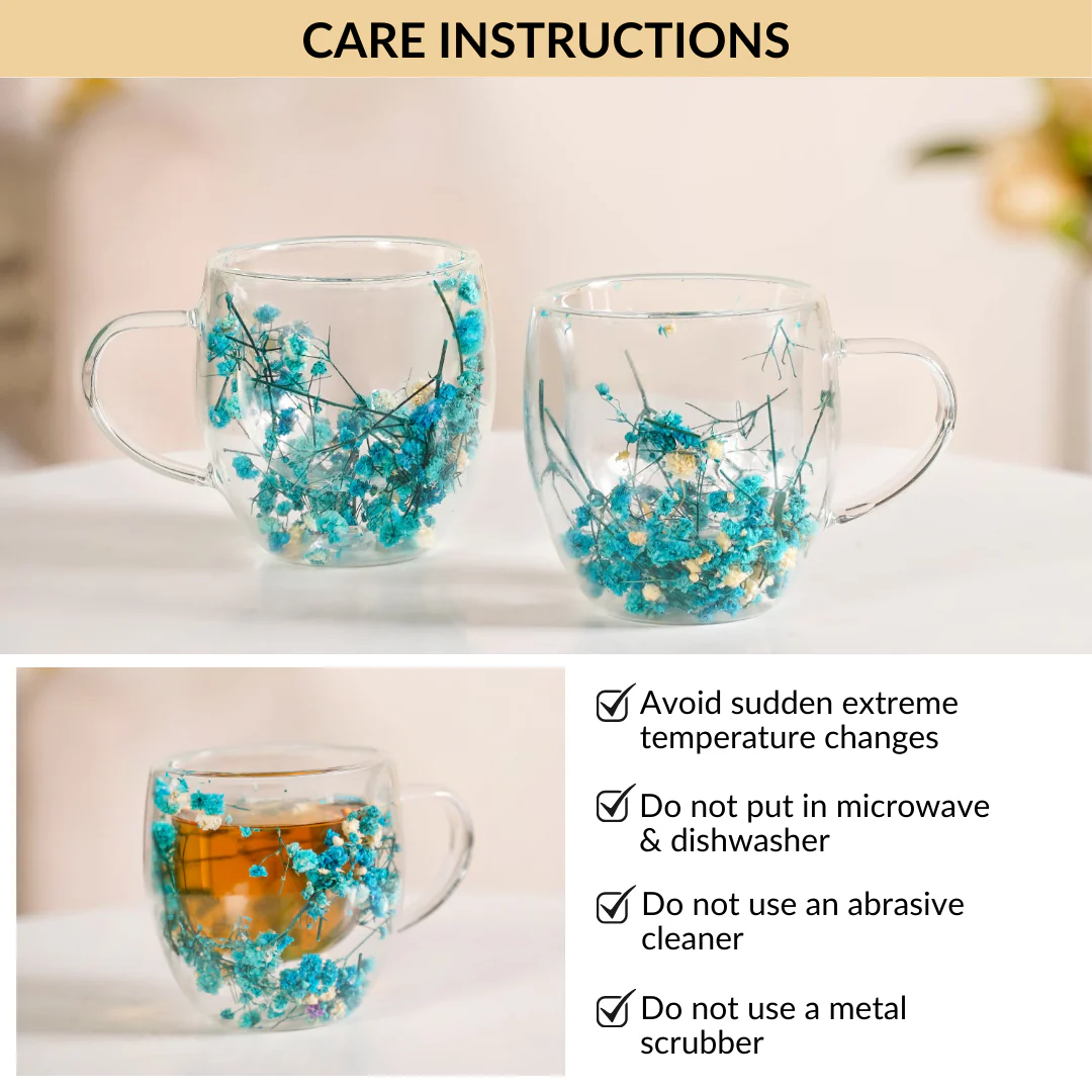 Turquoise Flowers Double Walled Mug Set Of 2 250ml - Image 8