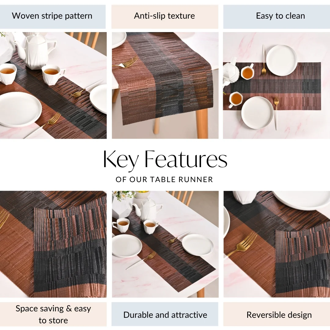Urban Stripes Reversible Brown Table Runner 180x30cm - Image 5