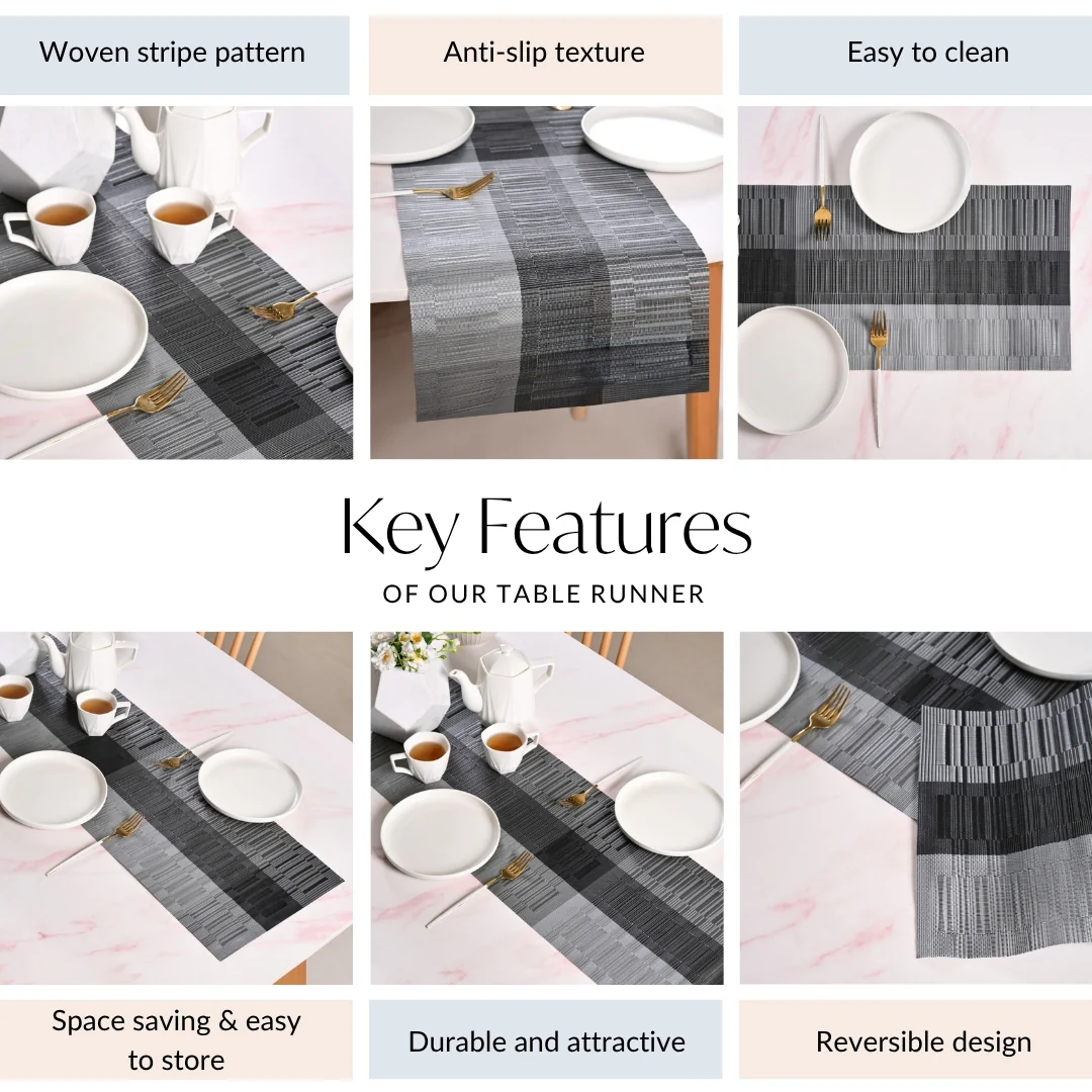Urban Stripes Reversible Grey Table Runner 180x30cm - Image 5