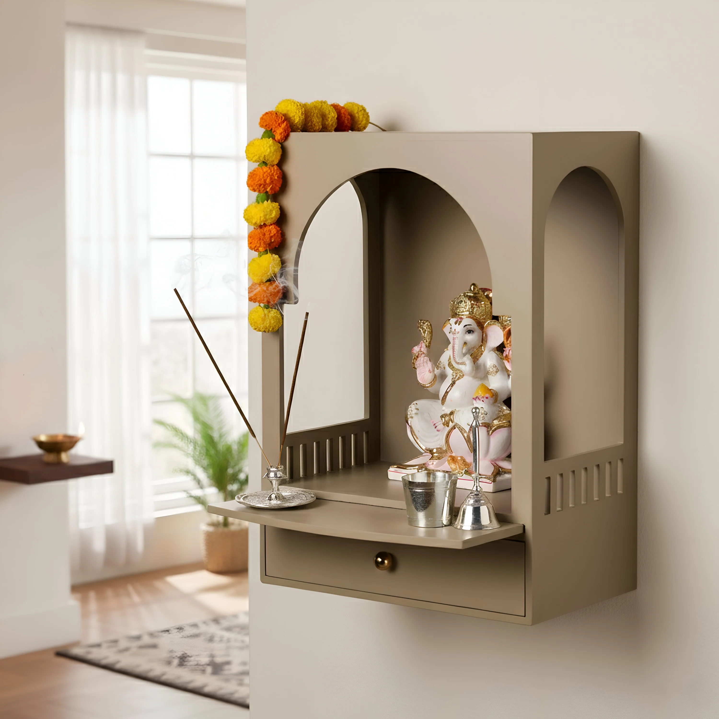 Urban Wall Mountable Mandir For Home Medium 30x17x42cm - Image 10
