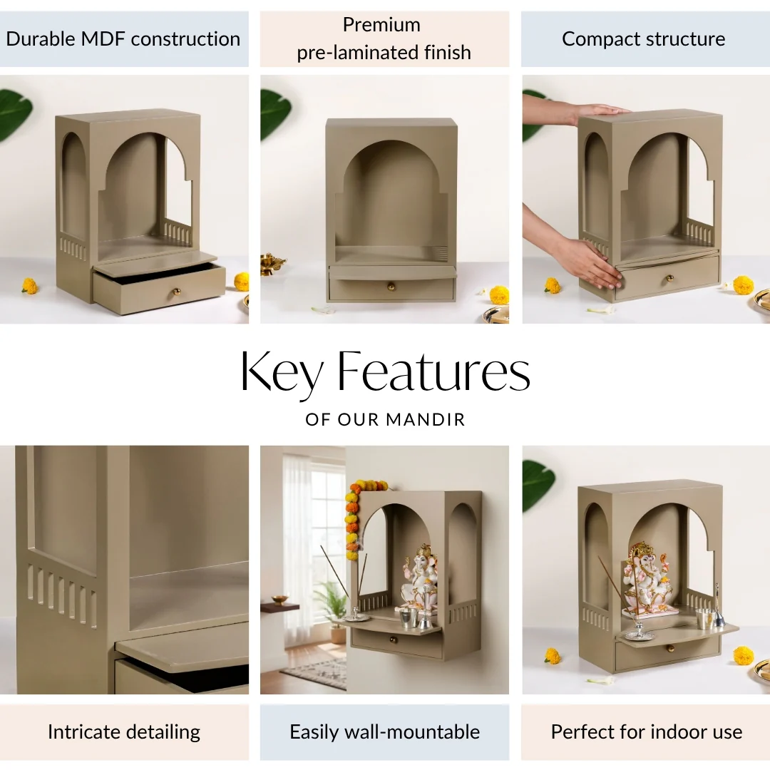 Urban Wall Mountable Mandir For Home Medium 30x17x42cm - Image 6