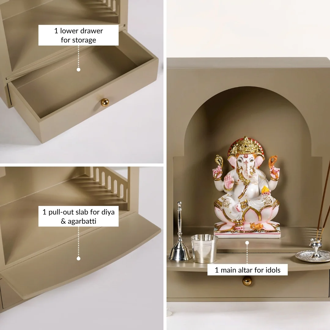 Urban Wall Mountable Mandir For Home Medium 30x17x42cm - Image 7