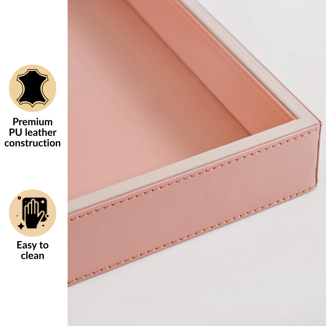 Vegan Leather Desk Organizer Tray Pink - Image 4