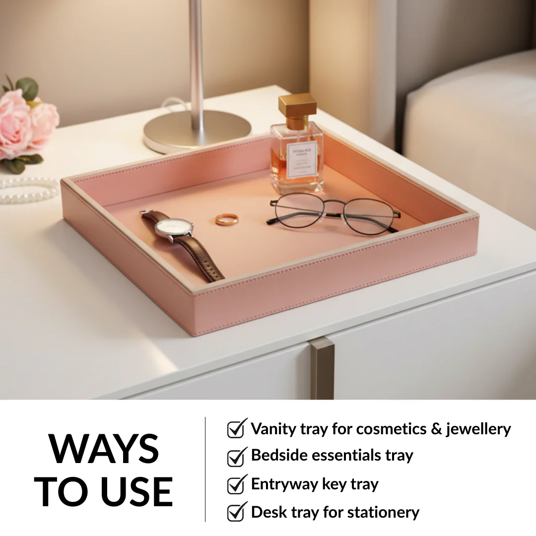 Vegan Leather Desk Organizer Tray Pink - Image 7