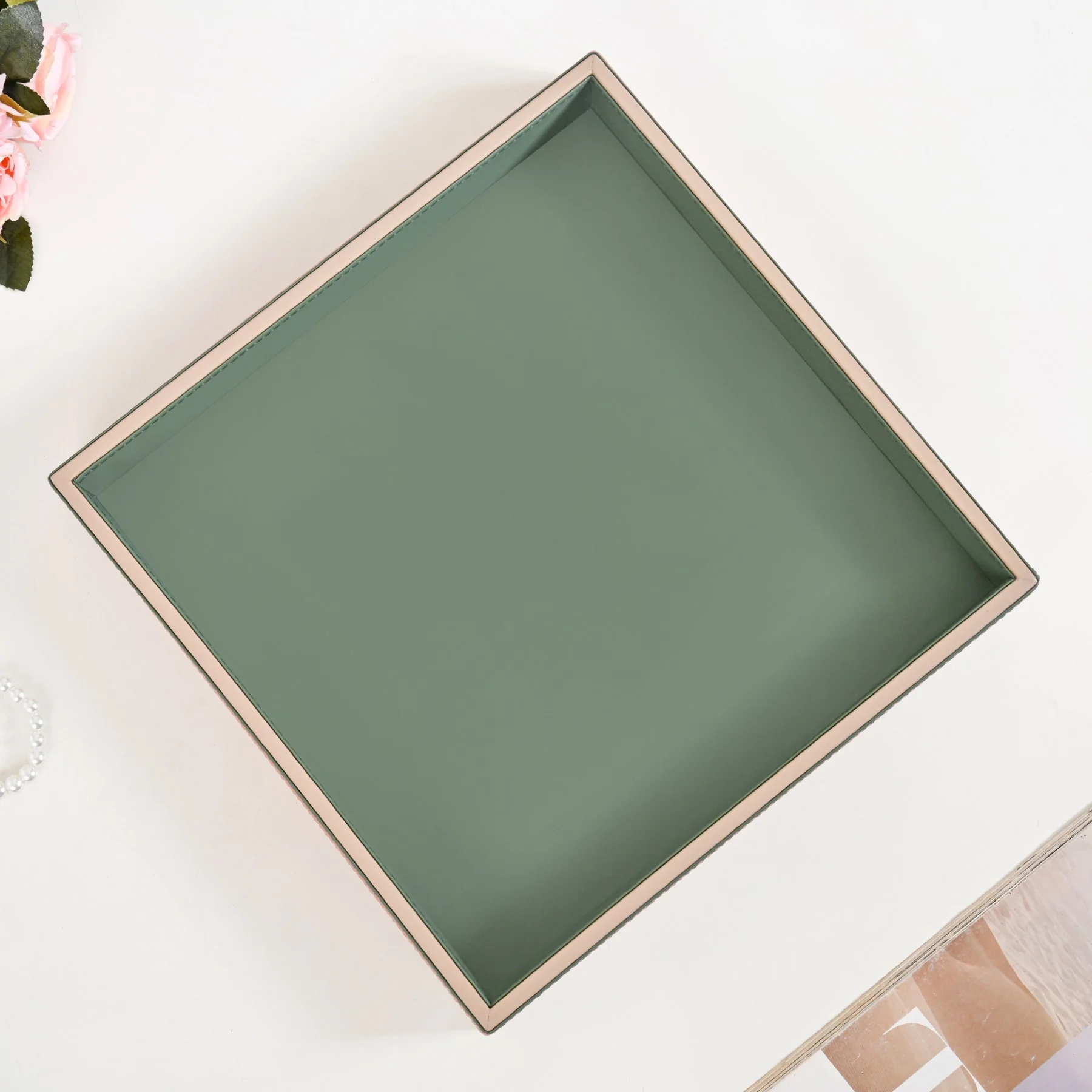 Vegan Leather Desk Organizer Tray Sage Green - Image 10