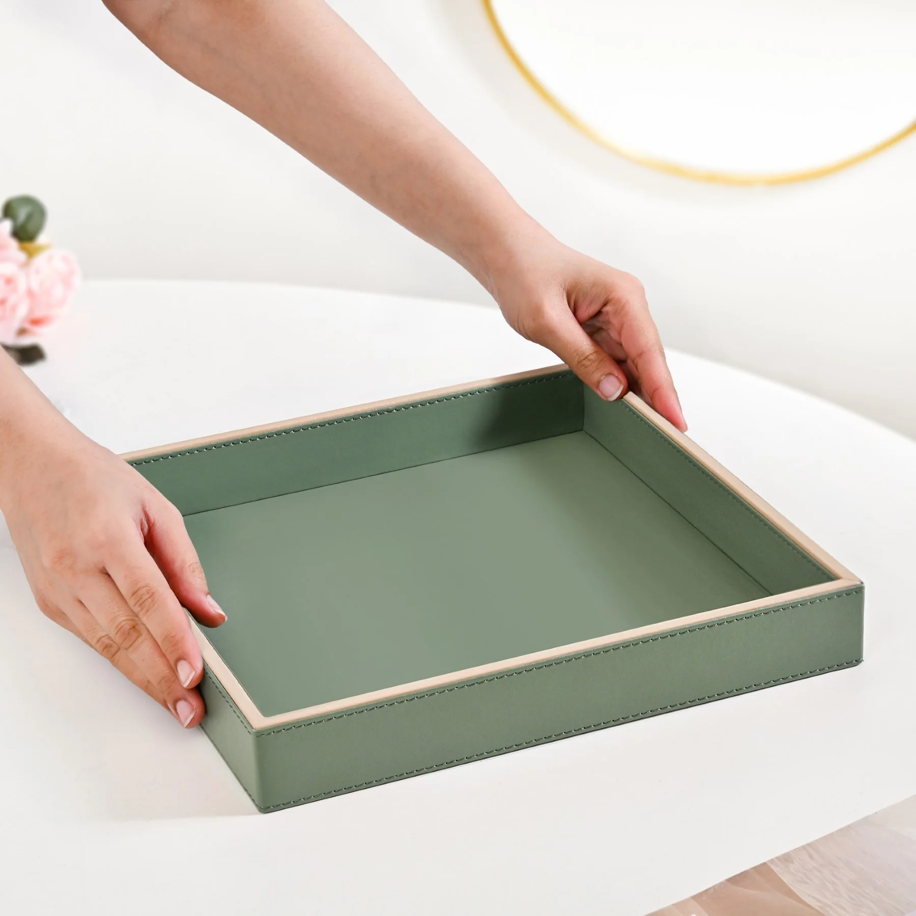 Vegan Leather Desk Organizer Tray Sage Green - Image 2