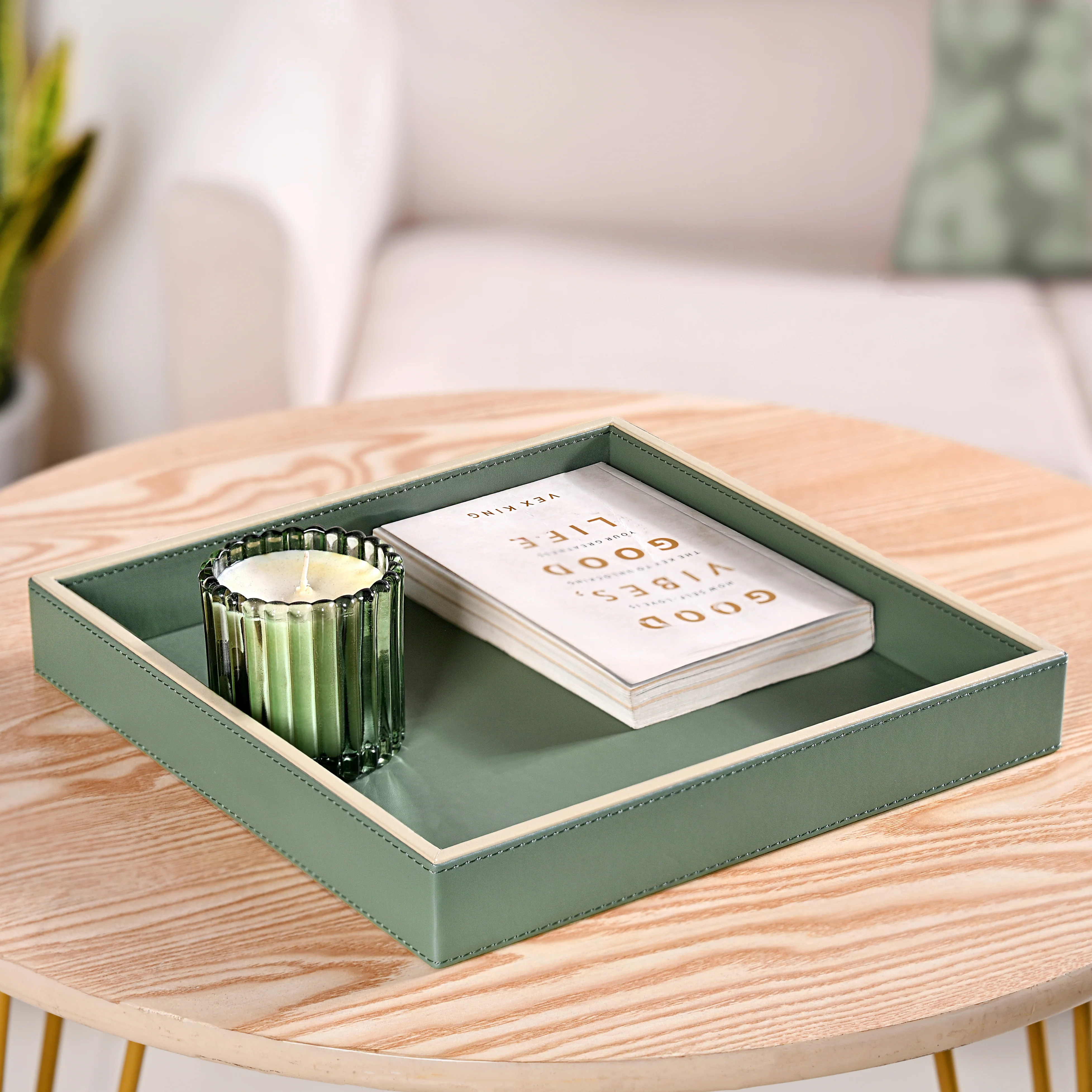 Vegan Leather Desk Organizer Tray Sage Green - Image 9