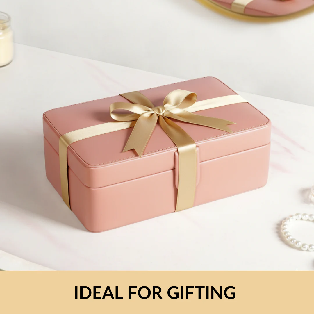 Vegan Leather Two Tier Jewellery Box Pink - Image 10