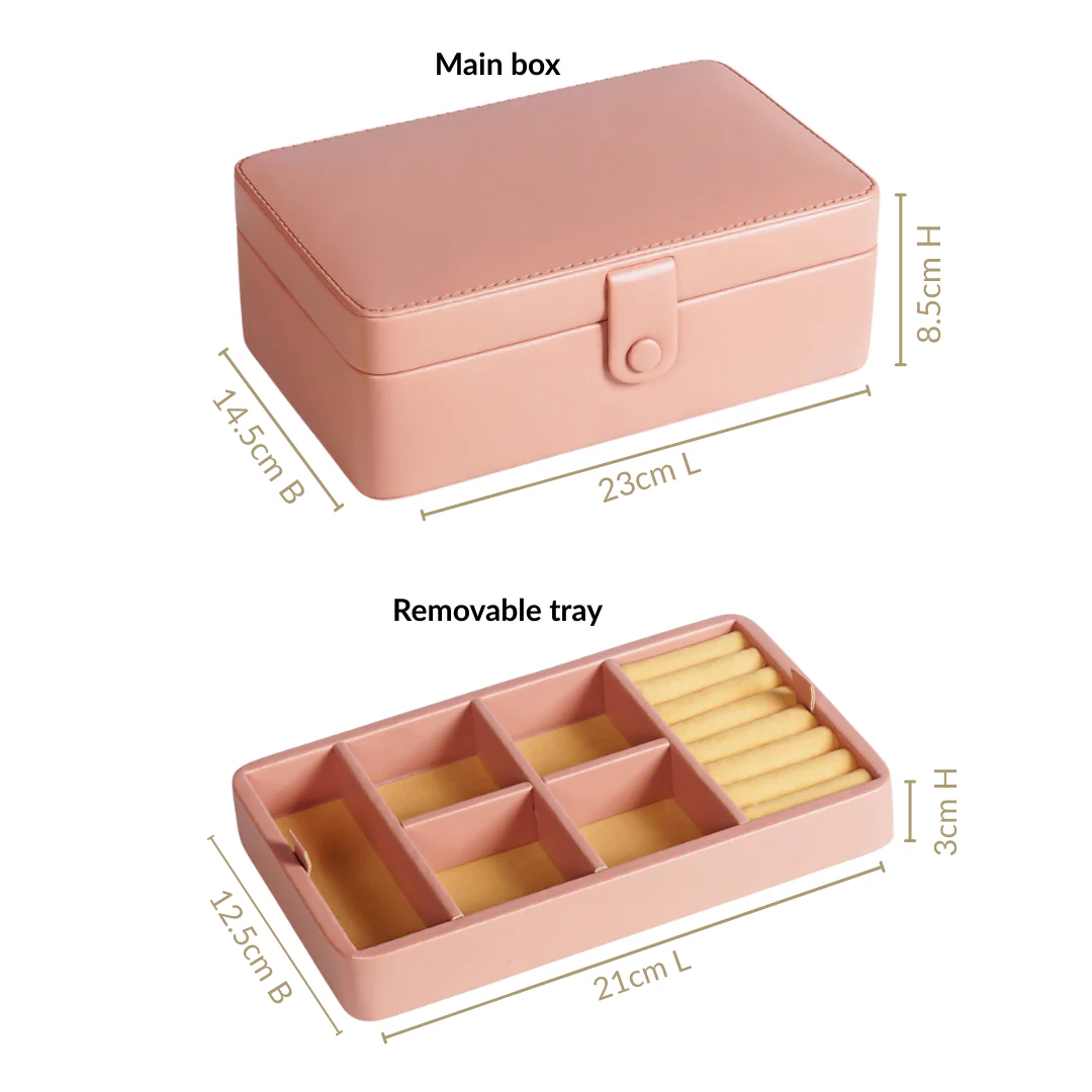 Vegan Leather Two Tier Jewellery Box Pink - Image 3