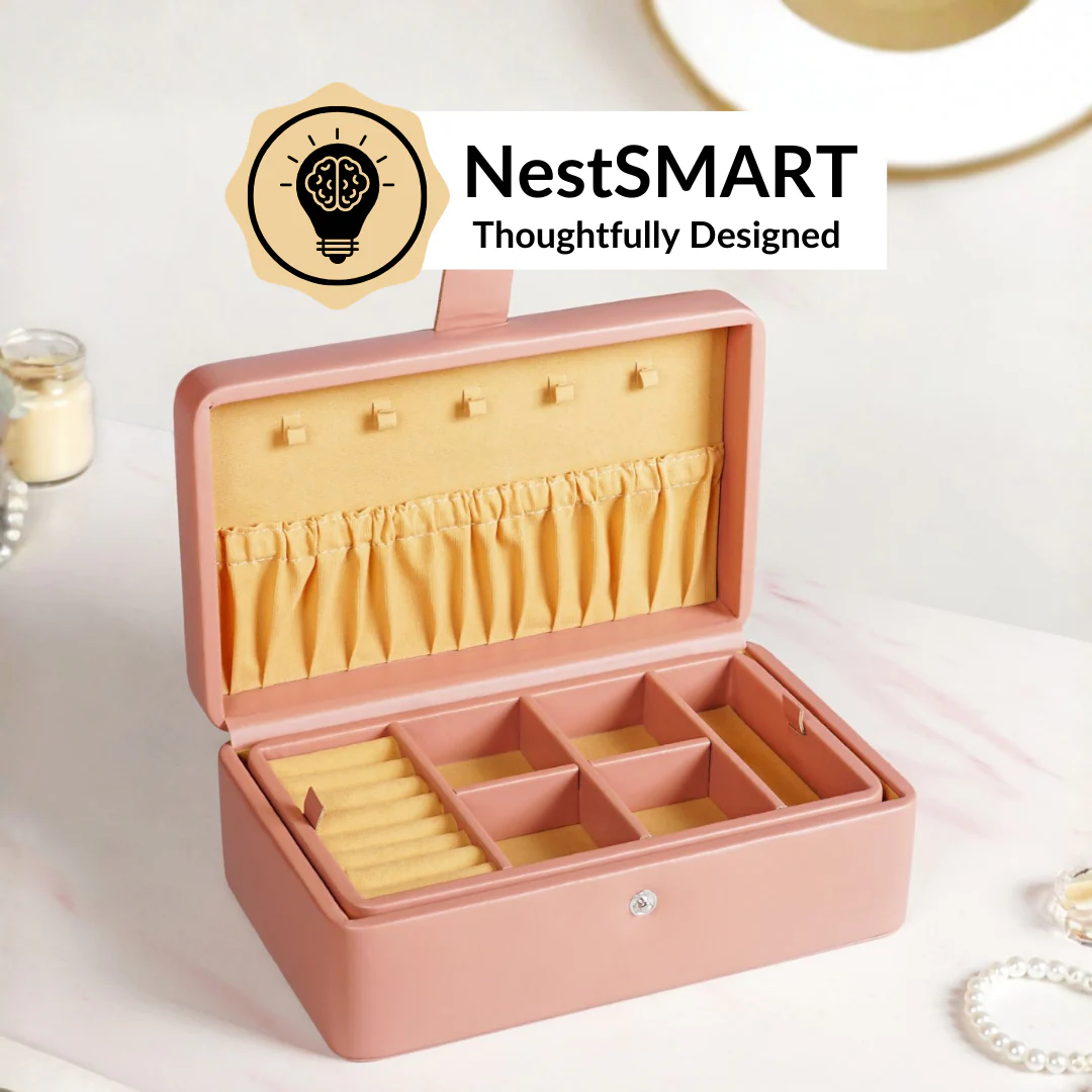 Vegan Leather Two Tier Jewellery Box Pink - Image 6
