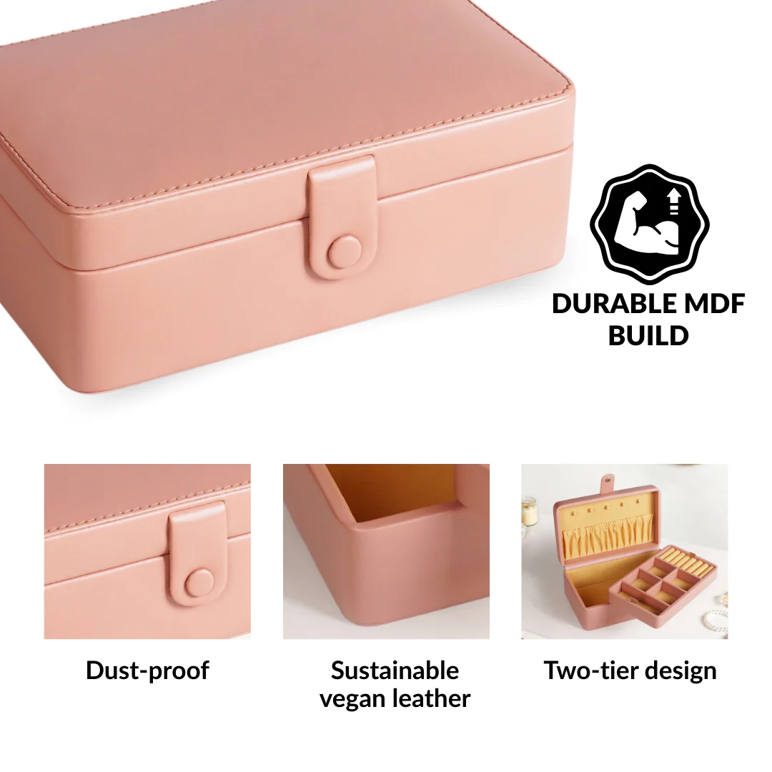 Vegan Leather Two Tier Jewellery Box Pink - Image 7