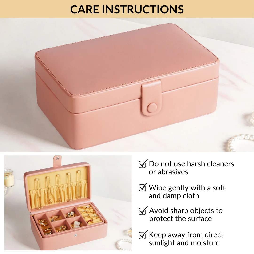 Vegan Leather Two Tier Jewellery Box Pink - Image 9