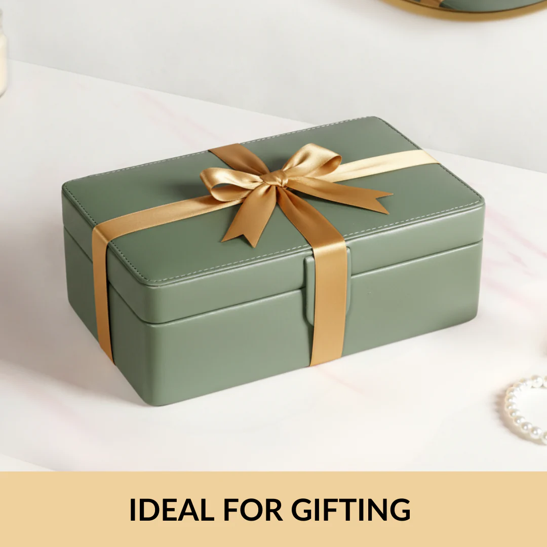 Vegan Leather Two Tier Jewellery Box Sage Green - Image 10