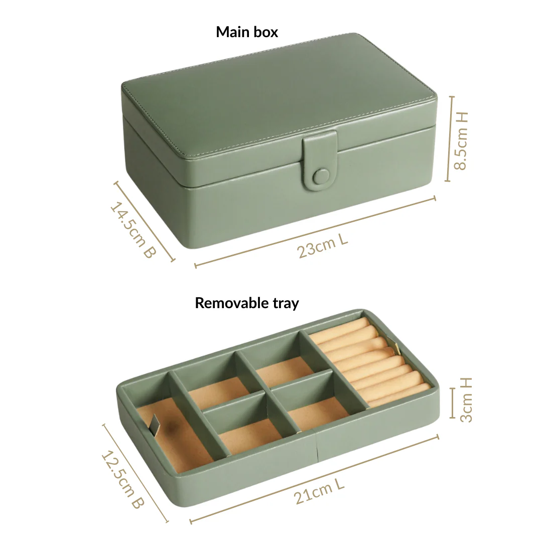 Vegan Leather Two Tier Jewellery Box Sage Green - Image 3