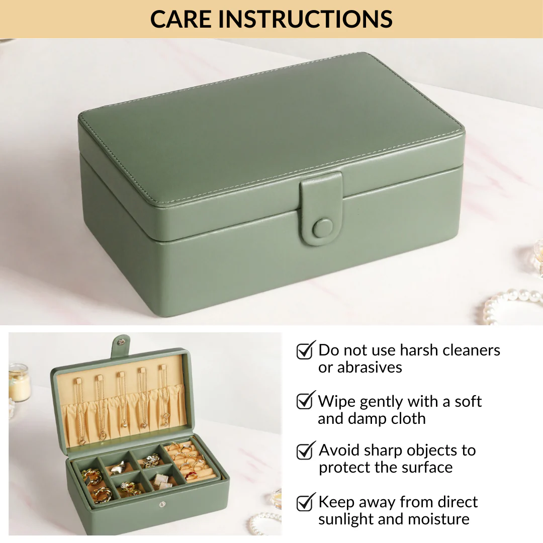 Vegan Leather Two Tier Jewellery Box Sage Green - Image 9