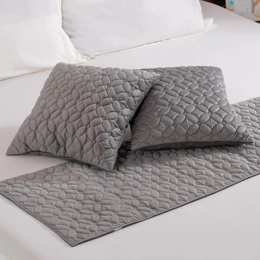 Velvet Cushion Cover & Bed Runner Set Of 3 Grey - Image 4