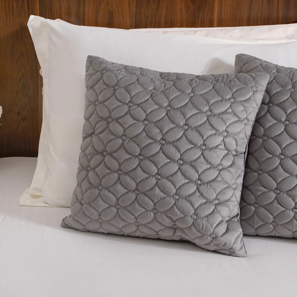Velvet Cushion Cover & Bed Runner Set Of 3 Grey - Image 5