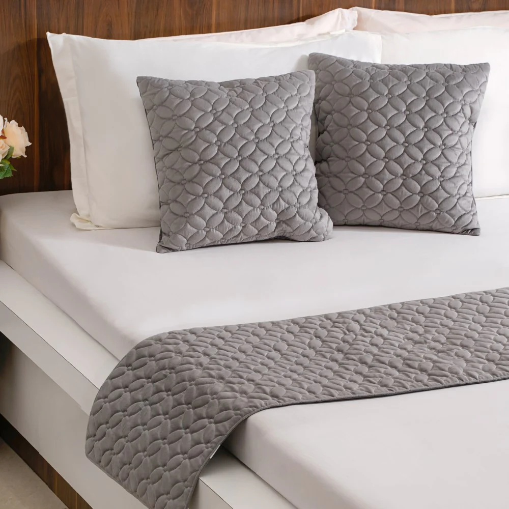 Velvet Cushion Cover & Bed Runner Set Of 3 Grey - Image 6