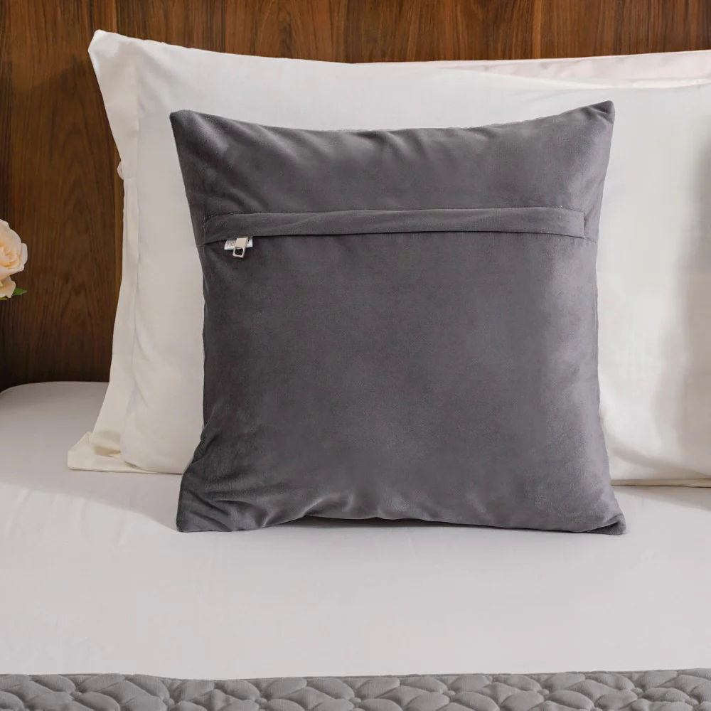 Velvet Cushion Cover & Bed Runner Set Of 3 Grey - Image 7