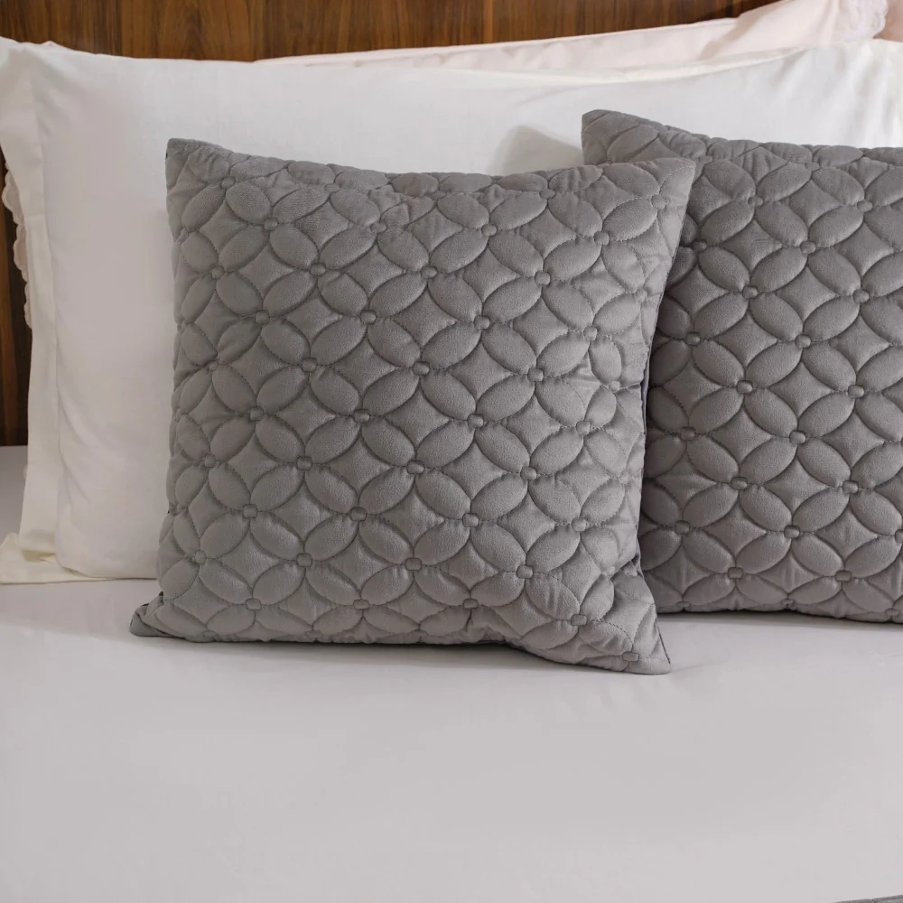 Velvet Cushion Cover & Bed Runner Set Of 3 Grey - Image 8