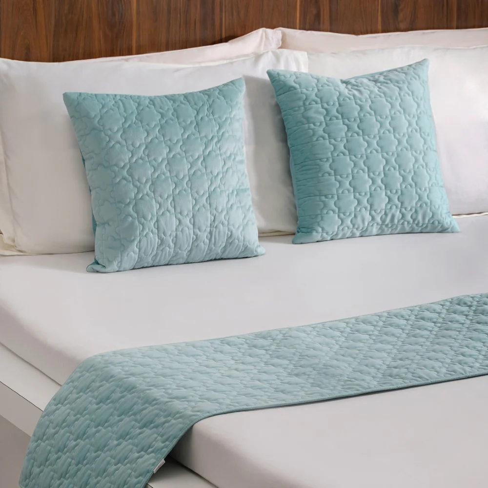 Velvet Cushion Cover & Table Runner Set Of 3 Blue - Image 12