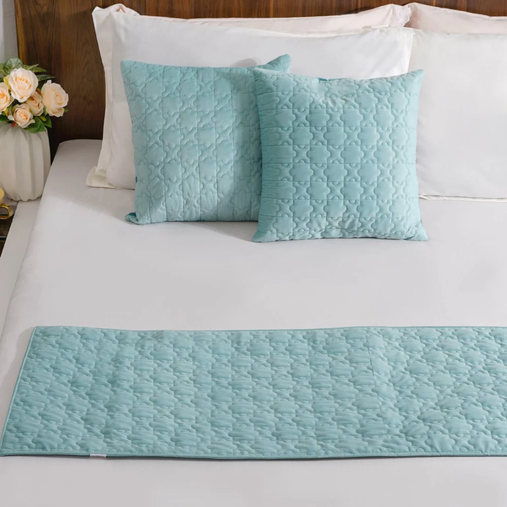 Velvet Cushion Cover & Table Runner Set Of 3 Blue - Image 5