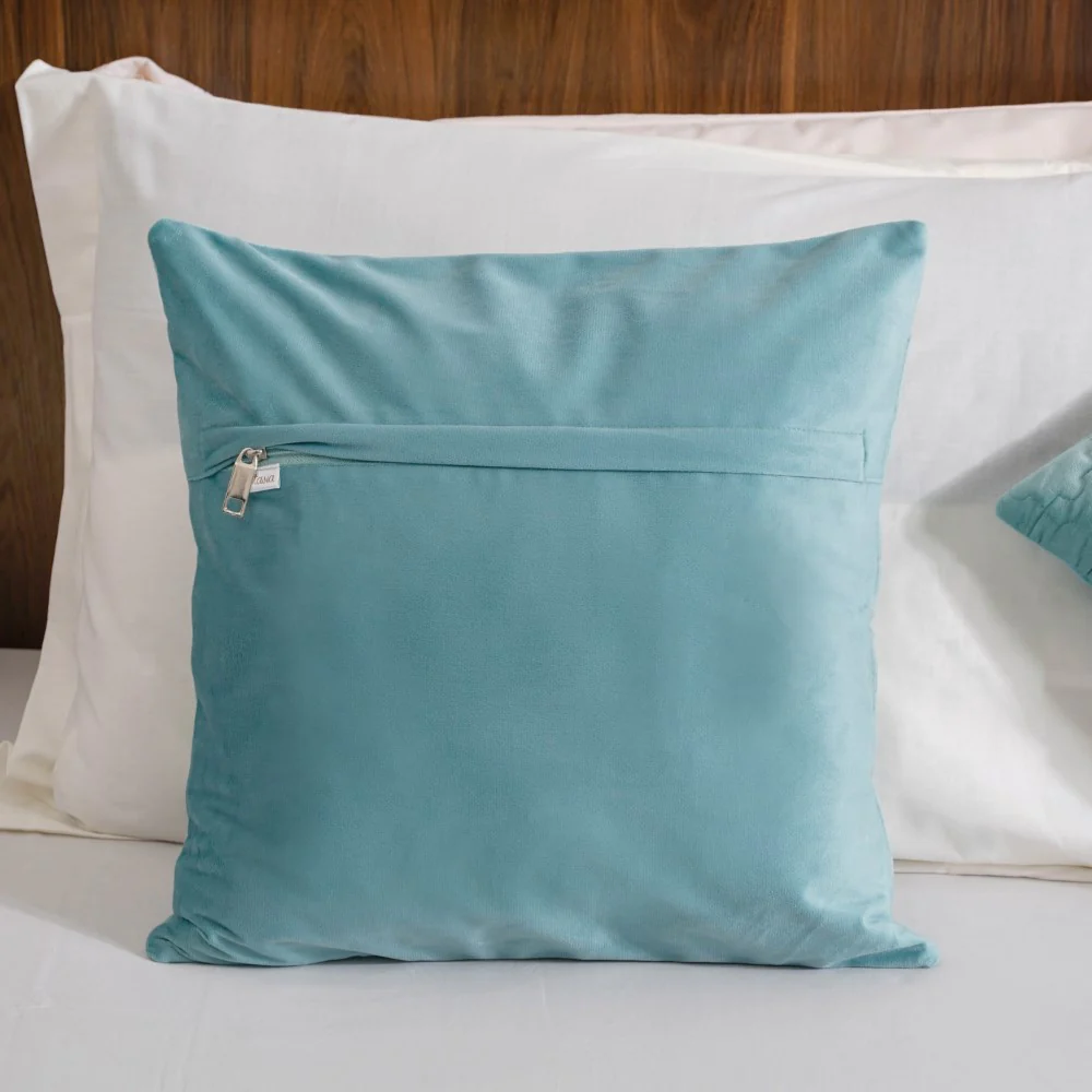 Velvet Cushion Cover & Table Runner Set Of 3 Blue - Image 8