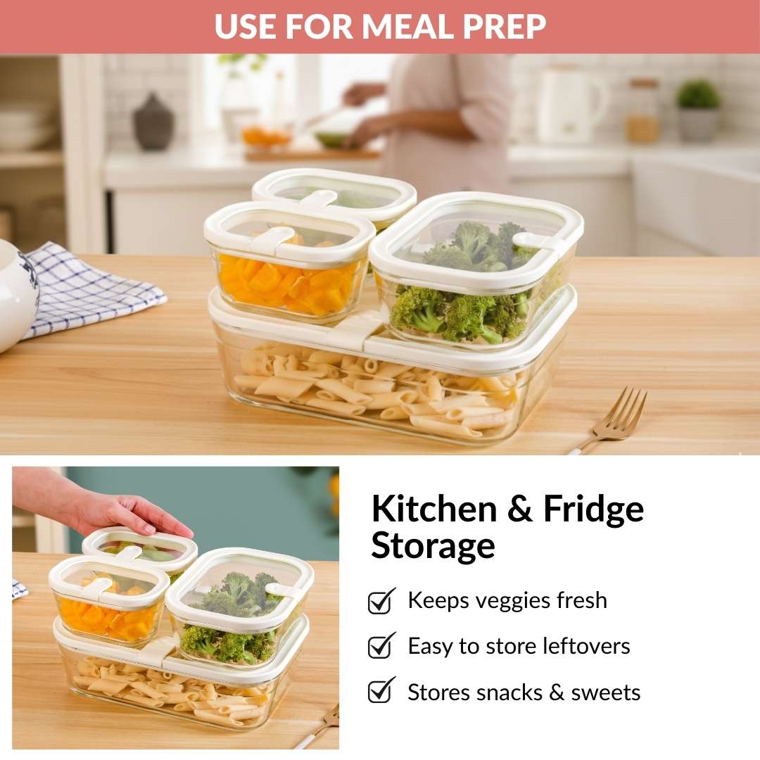 Vento Food Container With Airtight Silicone Lid Set Of 4 370ml 930ml 2500ml Cream - Image 10